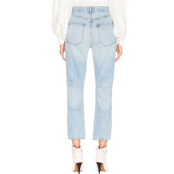 New Agolde Riley High Rise Straight Leg Crop Jeans Size 27 In Shatter Wash Blue - Picture 3 of 16